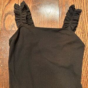 Black Ribbed Bodysuit with Ruffle Straps